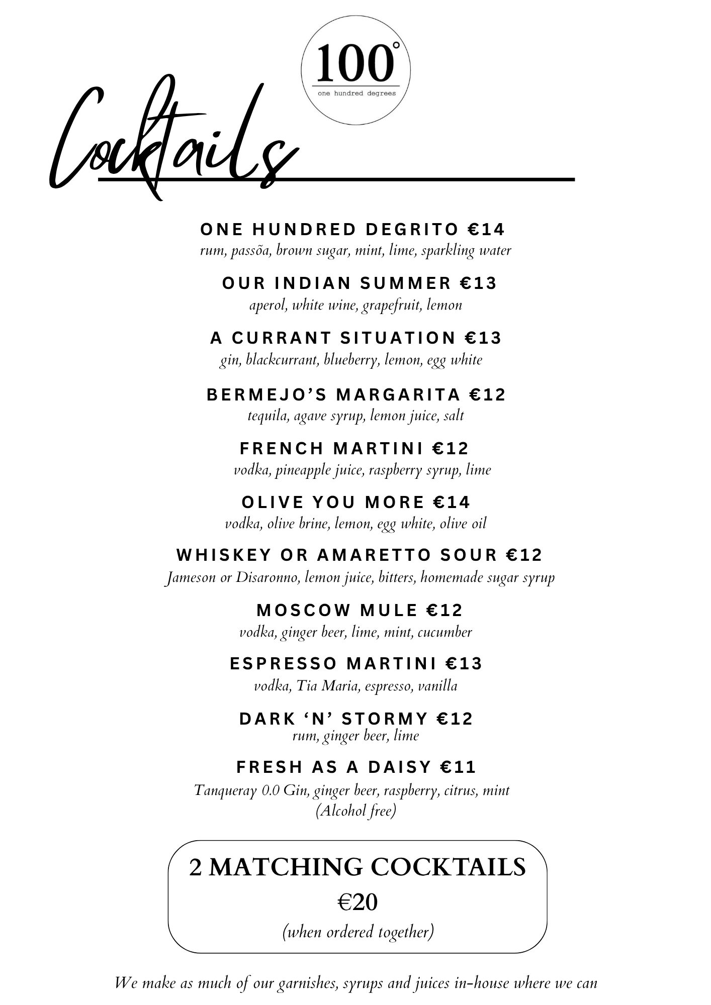 Cocktail menu